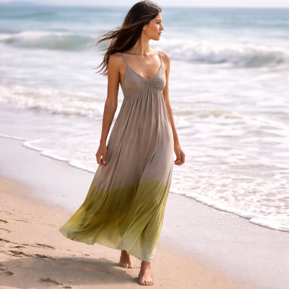 YOUNG, FABULOUS & BROKE women's size small S silk blend dip dye maxi dress